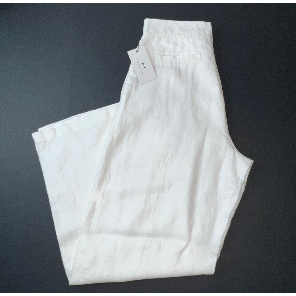 NWT Halston 100% Linen Wide Leg Pants Size 8 White Pleated Trousers Dynasty - Picture 9 of 9